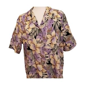 Allison Daley lavender floral, short sleeve blouse